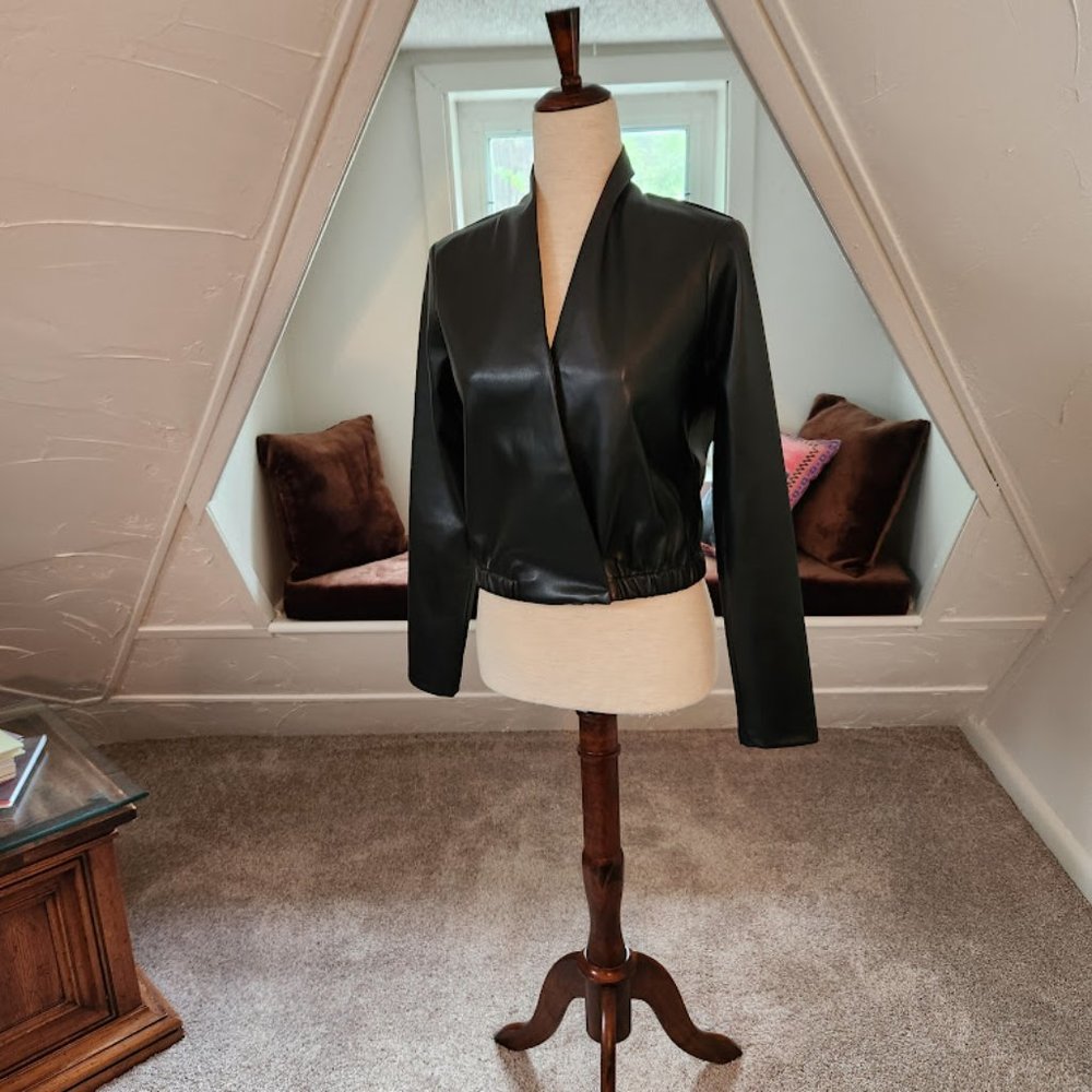 NWOT  Evereve Nylah Faux Leather Surplice Top